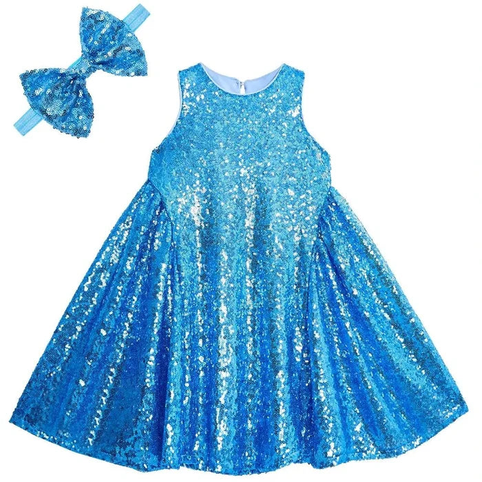 Mandotos International YIYI Sparkle Sequin Flower Girl Dress in size 8 XL, featuring a shimmering sequin design and floral accents.