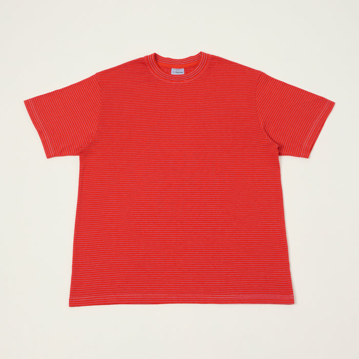 Yonetomi 'New Basic' Garment Dyed Stripe T-Shirt - Red