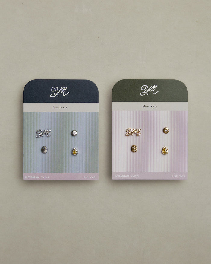 YVIS Button Brass Stud Earrings Set - FUNDAMENTAL Mitr X YVIS