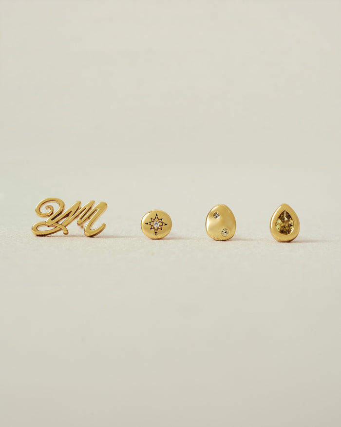 YVIS Button Brass Stud Earrings Set - FUNDAMENTAL Mitr X YVIS