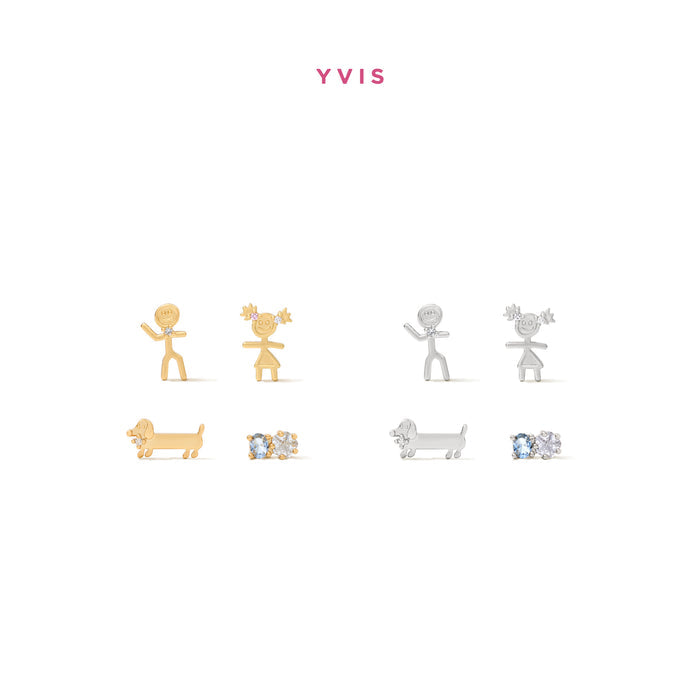 YVIS Happy Family Brass Stud Earrings Set - Casa Collection