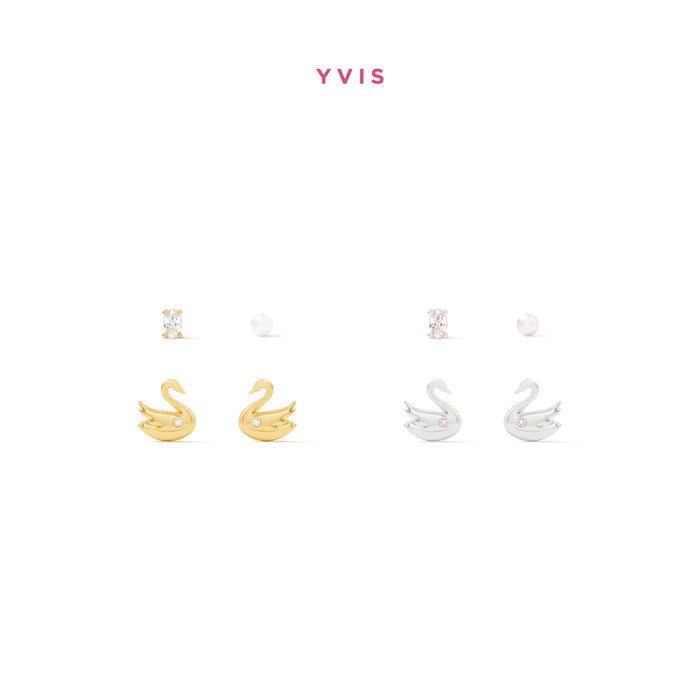 YVIS Swanlake Brass Stud Earrings Set - Swanlake Collection