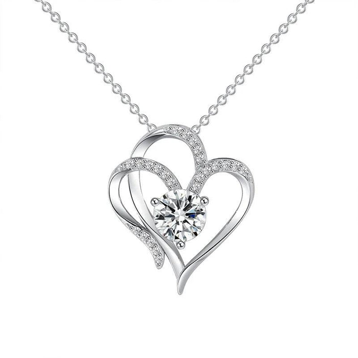 Mandotos zircon double love necklace with sparkling rhinestones and heart-shaped design for elegant style.