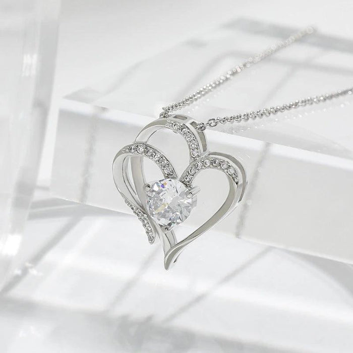 Mandotos zircon double love necklace with sparkling rhinestones and heart-shaped design, elegant jewelry for special occasions.